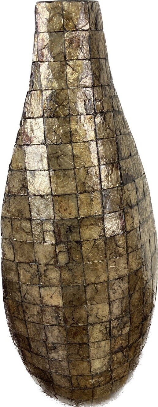 Handmade 19.5" Tall Urn Large Vase Coastal Window Pane Oyster Capiz Shell Decor